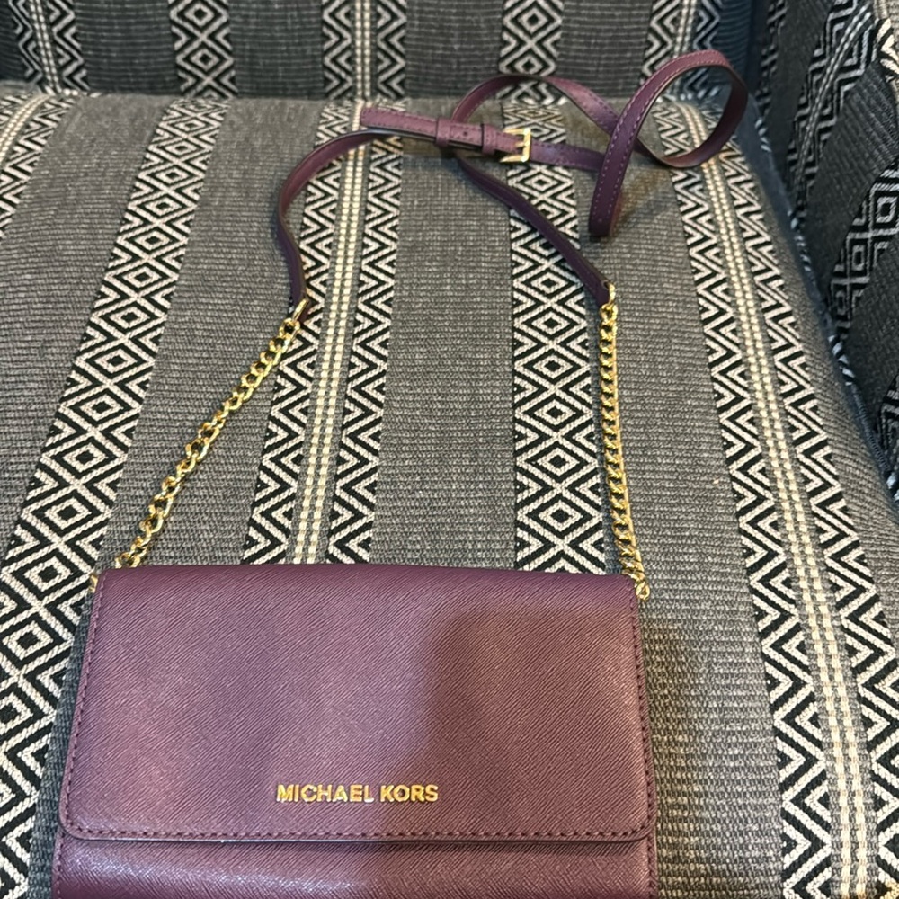 Purple Michael Kors wallet with removable chain